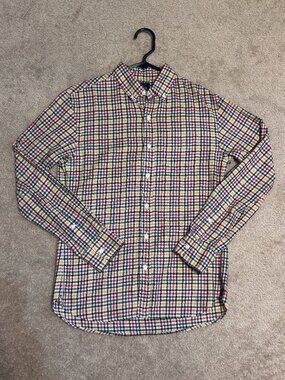 Mens Yellow & Red Checkered Button Down Sz-S